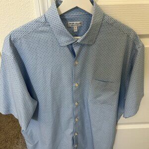Peter Millar Summer Comfort Performance Stretch Golf Blue Polo Men size Large L